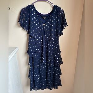 SLNY Midnight Blue Blouse with Gold Details
